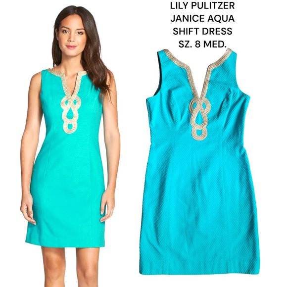 Lilly Pulitzer Dresses & Skirts - LILLY PULITZER AQUA SHIFT JANICE DRESS SIZE 8 MEDIUM